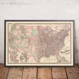 Ancienne carte rare du comté des États-Unis par GW Colton, 1874 