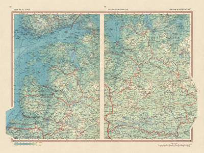 Ancienne carte des États baltes et de la Biélorussie, 1967 : Riga, Minsk, Vilnius, Golfe de Riga, lagune de Courlande 