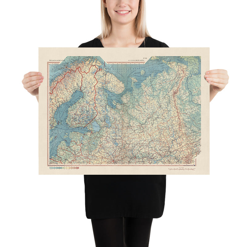 Ancienne carte de l'URSS en Europe du Nord, 1967 : Estonie, Finlande, Lettonie, Russie, Atlas politique et physique 