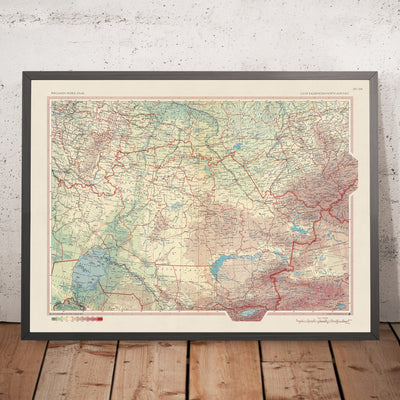Old Map of Kazakhstan, 1967: Almaty, Karaganda, Shymkent, Lake Balkhash, Aral Sea