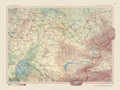 Old Map of Kazakhstan, 1967: Almaty, Karaganda, Shymkent, Lake Balkhash, Aral Sea