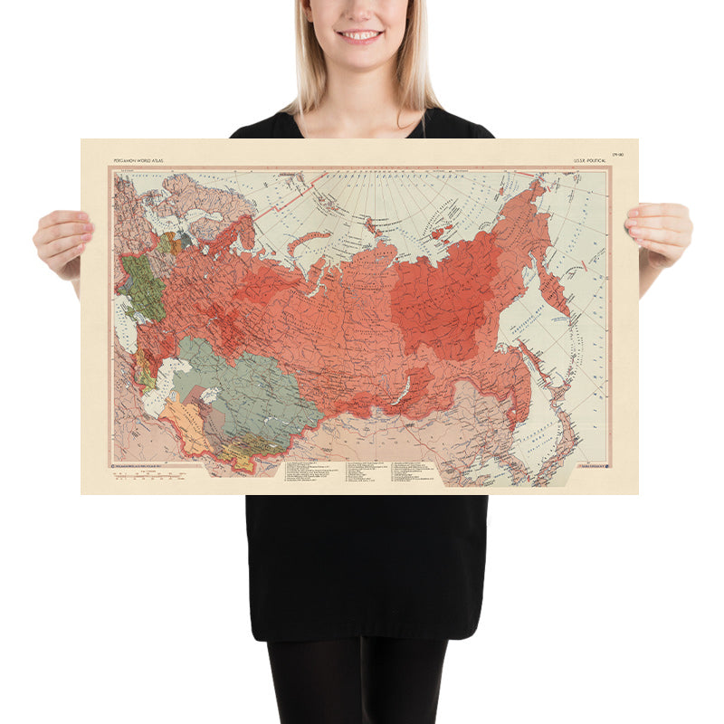 Mapa antiguo de la Unión Soviética, 1967: Kazajistán, Ucrania, Lituania, Océano Ártico, Geopolítica de la Guerra Fría 