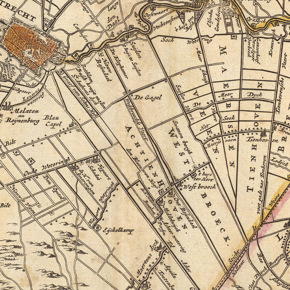 Ancienne carte d'Utrecht par Visscher, 1690 : Amsterdam, Amersfoort, Hilversum, Zeist, Nieuwegein
