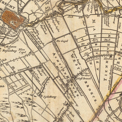 Ancienne carte d'Utrecht par Visscher, 1690 : Amsterdam, Amersfoort, Hilversum, Zeist, Nieuwegein
