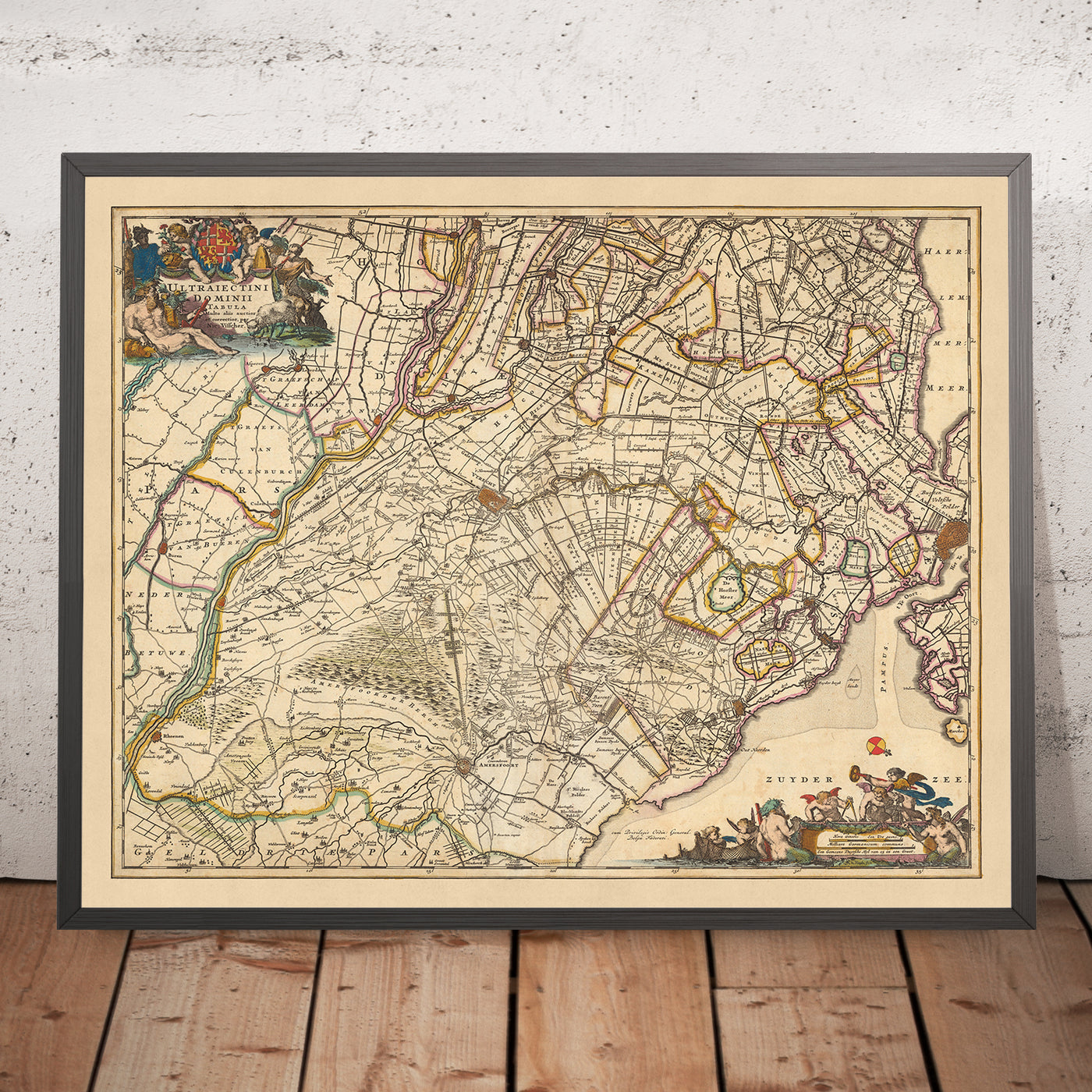 Ancienne carte d'Utrecht par Visscher, 1690 : Amsterdam, Amersfoort, Hilversum, Zeist, Nieuwegein