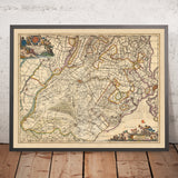 Mapa antiguo de Utrecht por Visscher, 1690: Amsterdam, Amersfoort, Hilversum, Zeist, Nieuwegein