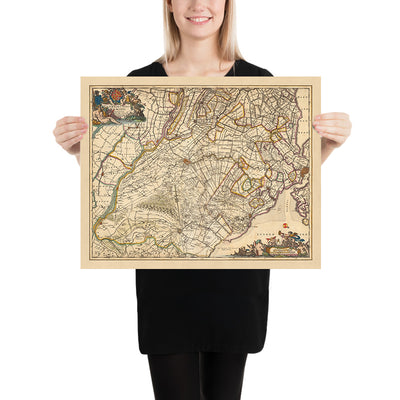 Ancienne carte d'Utrecht par Visscher, 1690 : Amsterdam, Amersfoort, Hilversum, Zeist, Nieuwegein