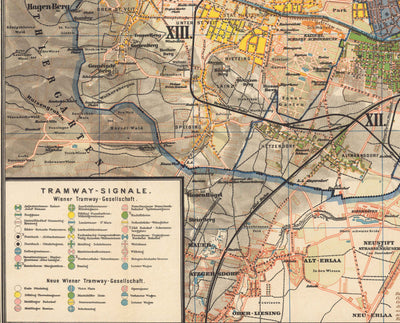 Old Map of Vienna by Gustav Freytag in 1895 - Innere Stadt, Leopoldstadt, Wieden, Margareten, Landstraße