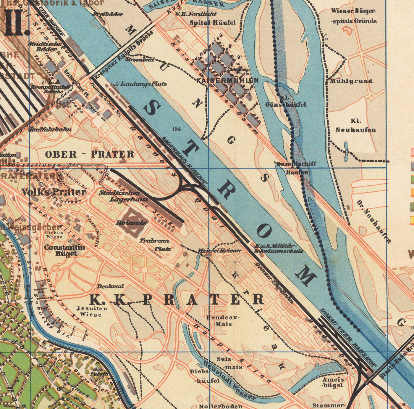 Old Map of Vienna by Gustav Freytag in 1895 - Innere Stadt, Leopoldstadt, Wieden, Margareten, Landstraße