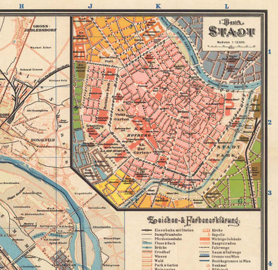 Old Map of Vienna by Gustav Freytag in 1895 - Innere Stadt, Leopoldstadt, Wieden, Margareten, Landstraße