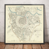 Vecchia mappa di Vienna della SDUK nel 1887 - Fiume Danubio, Alte Donau, Graben, Rennweg, Chiesa di San Carlo 