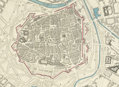 Alte Karte von Wien von SDUK im Jahr 1887 - Donau, Alte Donau, Graben, Rennweg, Karlskirche 