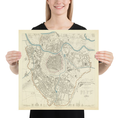 Alte Karte von Wien von SDUK im Jahr 1887 - Donau, Alte Donau, Graben, Rennweg, Karlskirche 