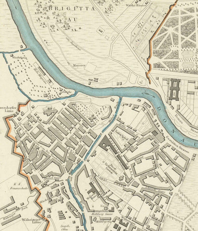 Alte Karte von Wien von SDUK im Jahr 1887 - Donau, Alte Donau, Graben, Rennweg, Karlskirche 
