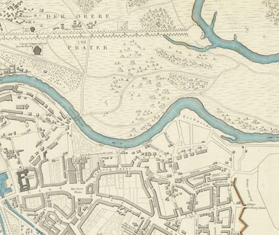 Alte Karte von Wien von SDUK im Jahr 1887 - Donau, Alte Donau, Graben, Rennweg, Karlskirche 