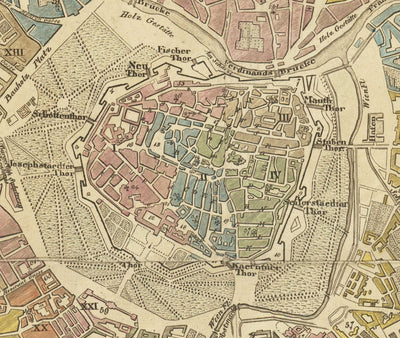 Mapa antiguo de Viena por Tranquillo Mollo en 1803 - Augarten, Praterstern, Franzensbrucke, Burggarten, City Park