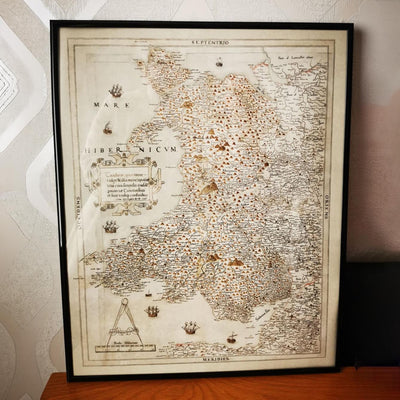Old Map of Wales, Cymru by Christopher Saxton in 1580 - First Accurate Map of Wales