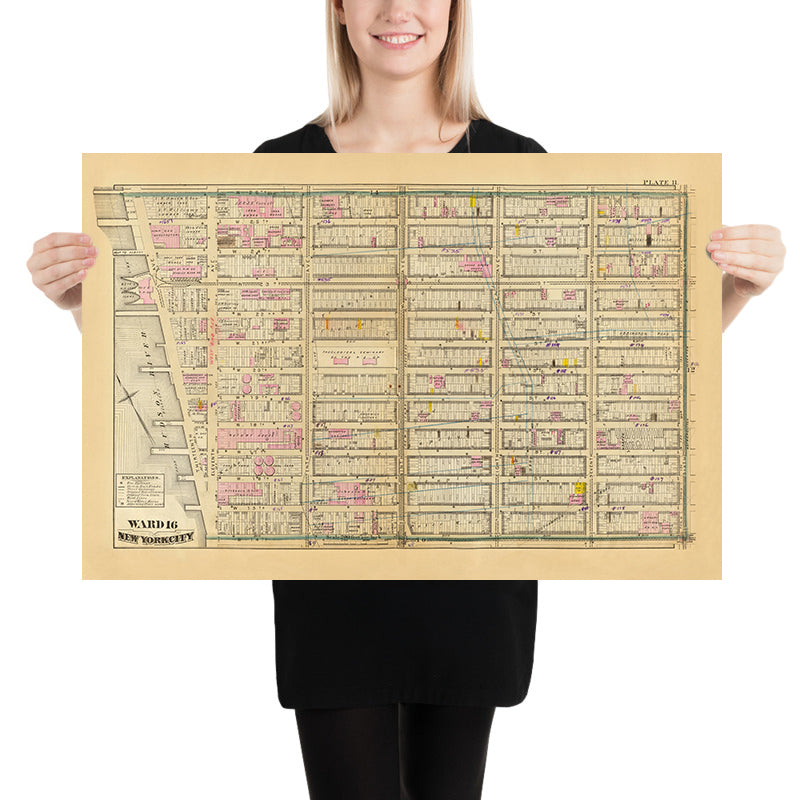 Old Map of Chelsea, New York City, 1879: 6th to 13th Ave, Theological Seminary, Retort House, Grand Opera House