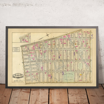 Mappa antica di East Village, New York City, 1879: Tompkins Square, Stuyvesant Park, Ferrovie a vapore. 