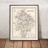 Alte Karte von Warwickshire von Samuel Lewis, 1844: Birmingham, Coventry, Stratford-upon-Avon, Warwick, Rugby 