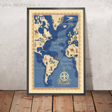 Antica mappa illustrata delle rotte aeree dell'emisfero occidentale della BOAC, 1949: L'alba dell'era del jet 