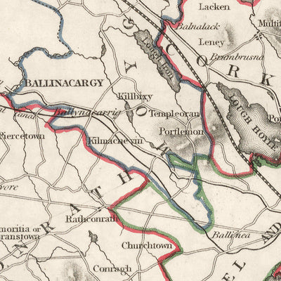 Old Map of County Meath by Samuel Lewis, 1844: Navan, Trim, Kells, Athboy, Hill of Tara