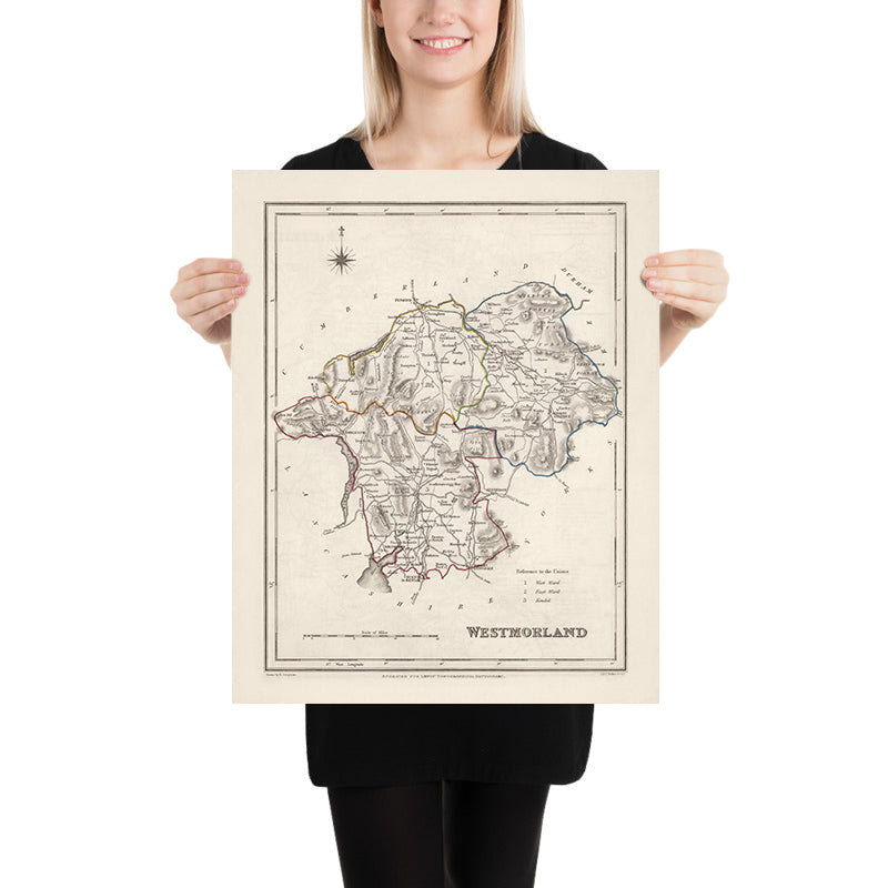 Old Map of Westmorland by Samuel Lewis, 1844: Appleby, Kendal, Kirkby Stephen, Brough, Lake District