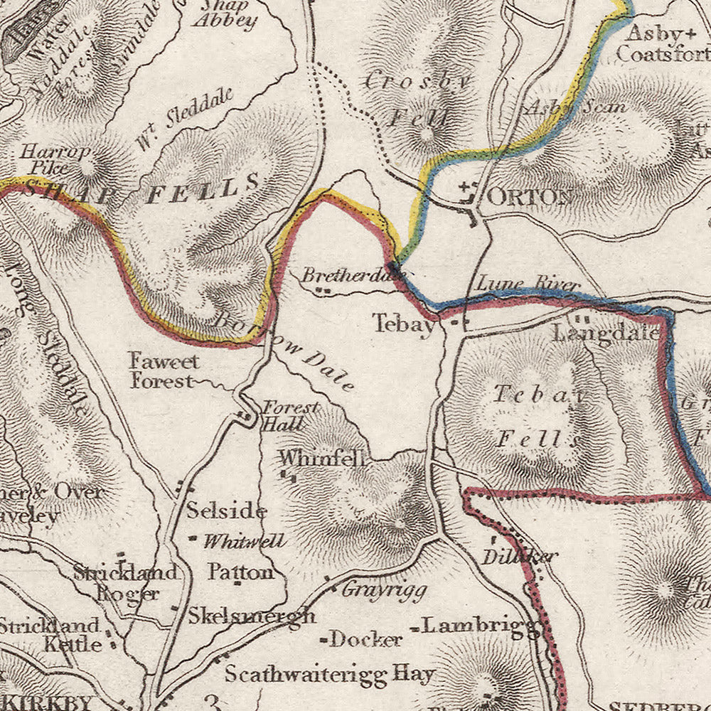 Old Map of Westmorland by Samuel Lewis, 1844: Appleby, Kendal, Kirkby Stephen, Brough, Lake District
