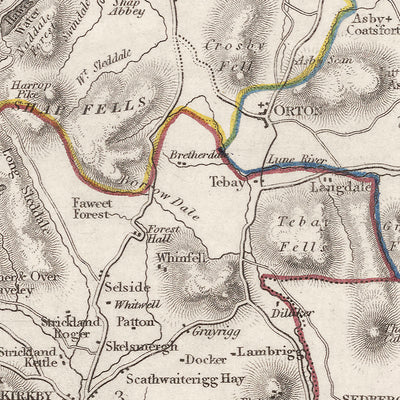 Old Map of Westmorland by Samuel Lewis, 1844: Appleby, Kendal, Kirkby Stephen, Brough, Lake District
