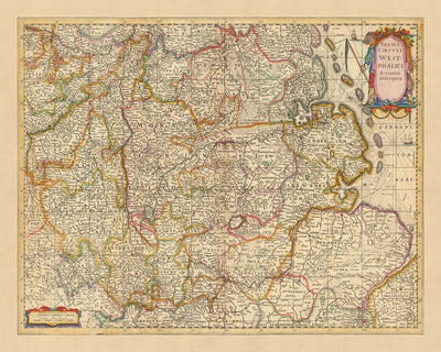 Mapa antiguo de Westfalia de Visscher, 1690: Hamburgo, Bremen, Hannover, Colonia, Dortmund