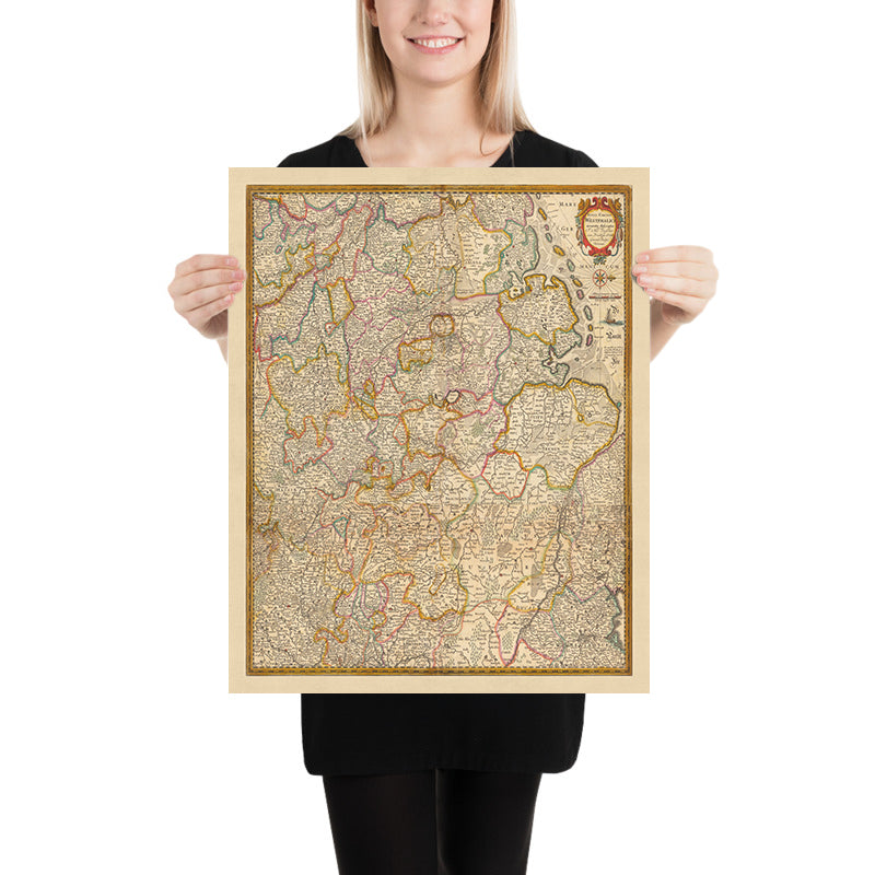 Mapa antiguo de Westfalia de Visscher, 1690: Hamburgo, Bremen, Hannover, Colonia, Dortmund
