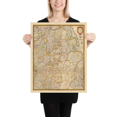 Mapa antiguo de Westfalia de Visscher, 1690: Hamburgo, Bremen, Hannover, Colonia, Dortmund