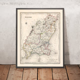 Mappa antica della contea di Wexford di Samuel Lewis, 1844: Enniscorthy, New Ross, Gorey, Ferns e caratteristiche storiche 