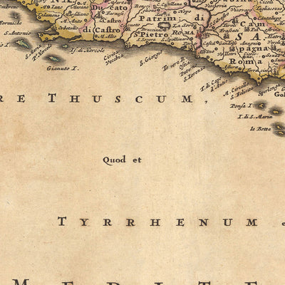 Old Map of Italy by Visscher, 1690: Rome, Milan, Palermo, Florence, Monaco