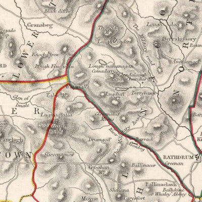 Old Map of County Wicklow by Samuel Lewis, 1844: Bray, Arklow, Baltinglass, Blessington, Glendalough