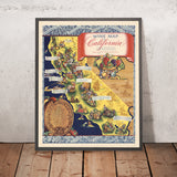 Alte Karte der Weinregionen Kaliforniens, 1935: Weinherstellung, Weinberge, Sonoma, Napa Valley, Vignetten 