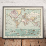 Old German World Map (Weltkarte) by Stieler, 1940: Final Months of World War II, Political Borders