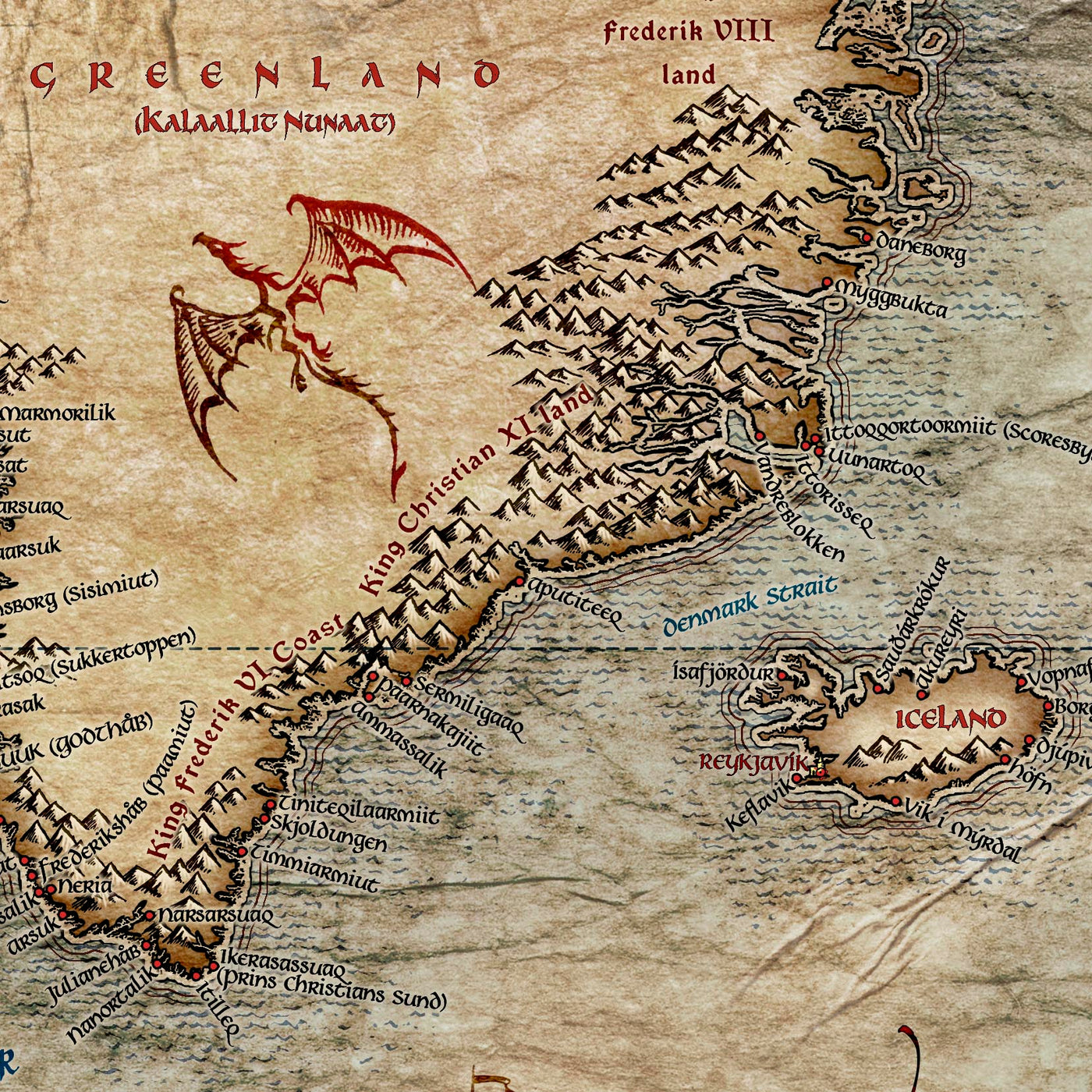 Alter Herr der Ringe-Weltkarte von Ray&Co, 2022: Große Fantasy-Mittelerde-Karte, moderne Länder und Städte 
