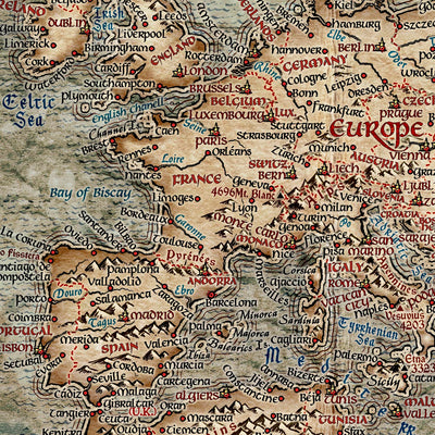 Alter Herr der Ringe-Weltkarte von Ray&Co, 2022: Große Fantasy-Mittelerde-Karte, moderne Länder und Städte 