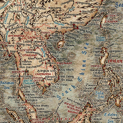 Alter Herr der Ringe-Weltkarte von Ray&Co, 2022: Große Fantasy-Mittelerde-Karte, moderne Länder und Städte 
