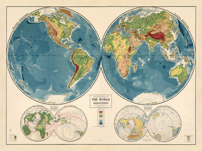 Alte Schule Atlas Weltkarte Rand McNally, 1917: Physische Weltkarte 