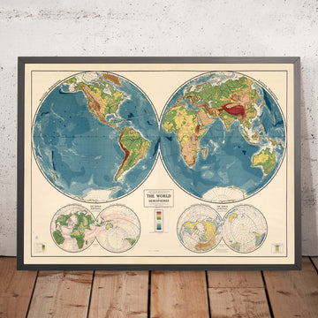 Mappa del mondo Atlas Old School Rand McNally, 1917: Carta fisica del mondo 
