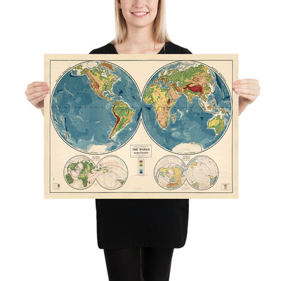 Alte Schule Atlas Weltkarte Rand McNally, 1917: Physische Weltkarte 