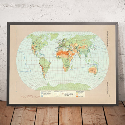 Old Infographic Map of World Water Economics, 1967: Water Utilization, Agriculture, Hydroelectric Power
