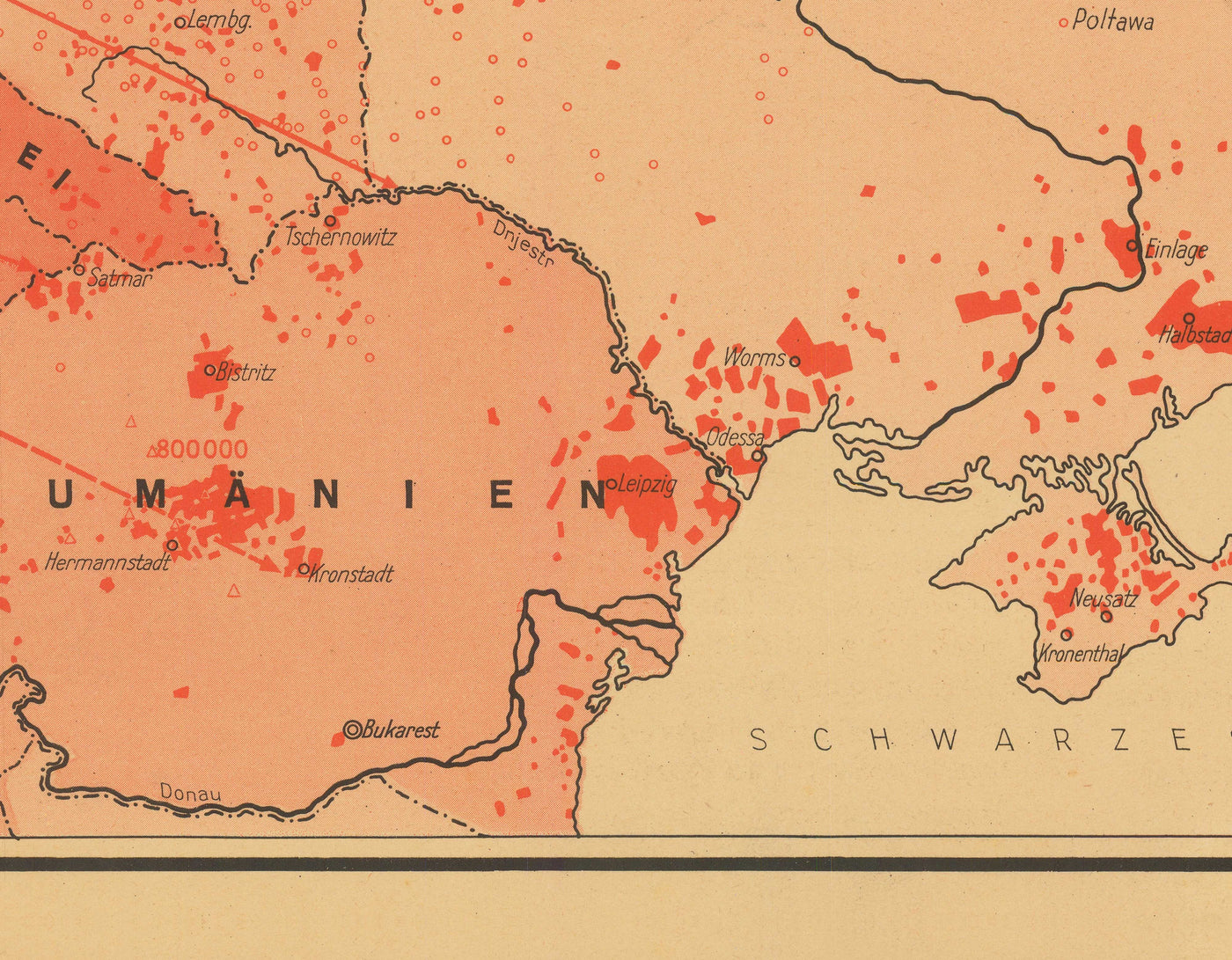 Mapa de propaganda de la Segunda Guerra Mundial, 1938 - "87 545 000 alemanes en Europa" - Expansionismo alemán por Hillen-Ziegfeld 