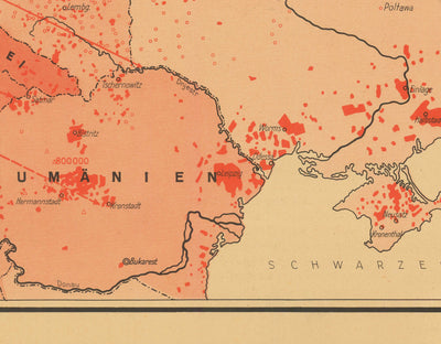 Mapa de propaganda de la Segunda Guerra Mundial, 1938 - "87 545 000 alemanes en Europa" - Expansionismo alemán por Hillen-Ziegfeld 