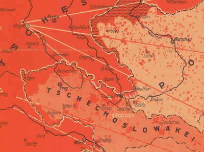 Mapa de propaganda de la Segunda Guerra Mundial, 1938 - "87 545 000 alemanes en Europa" - Expansionismo alemán por Hillen-Ziegfeld 