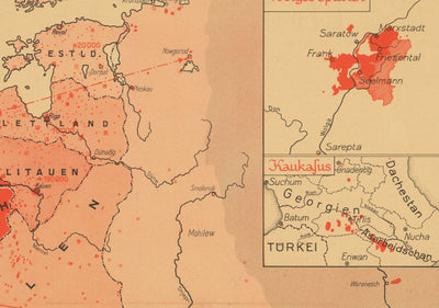 Mapa de propaganda de la Segunda Guerra Mundial, 1938 - "87 545 000 alemanes en Europa" - Expansionismo alemán por Hillen-Ziegfeld 