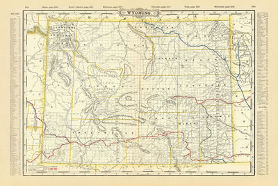 Alte Karte von Wyoming von Cram, 1891: Yellowstone, Grand Teton, Wind River Range 