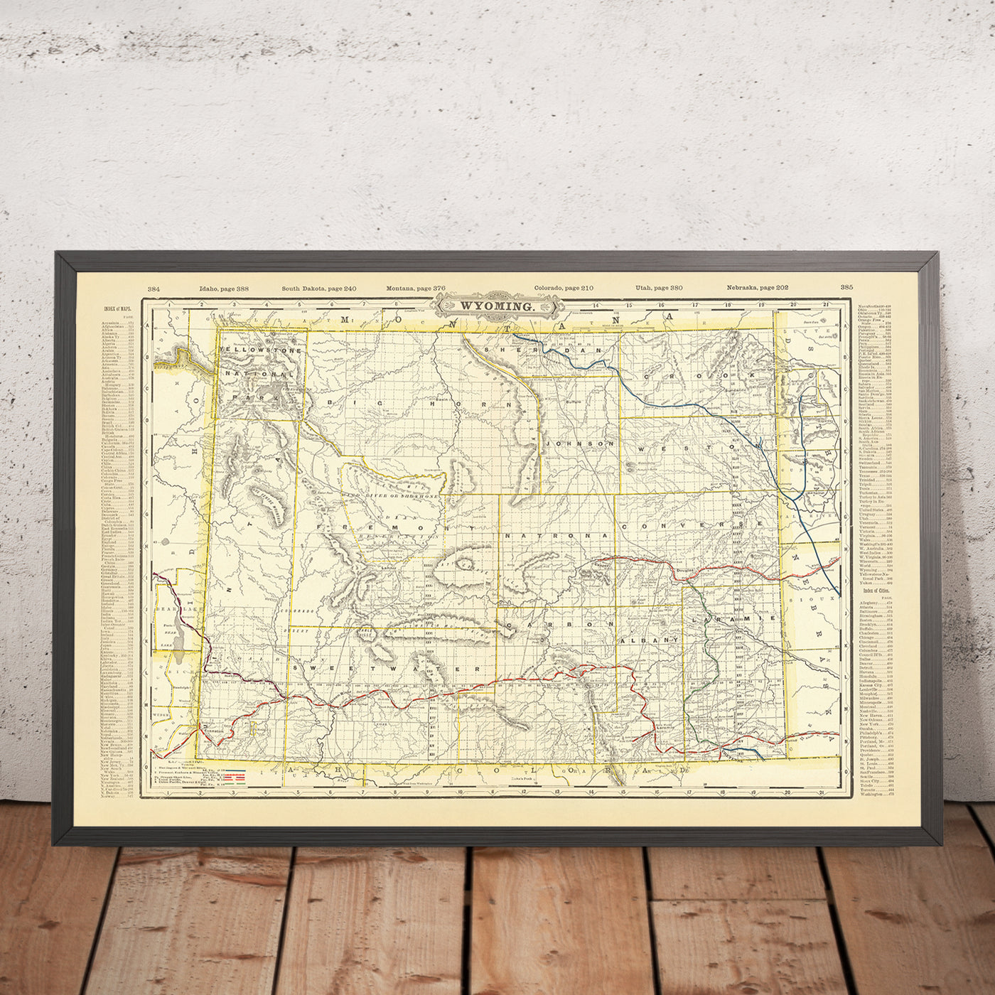 Alte Karte von Wyoming von Cram, 1891: Yellowstone, Grand Teton, Wind River Range 